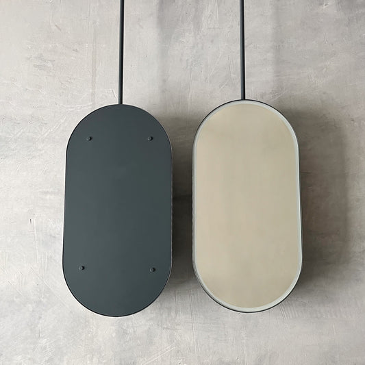 Capsula™ Ceiling Suspended Illuminated Mirror with Modern Anthracite Grey Frame