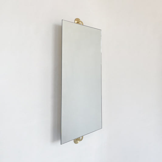 Wall Attached Rotating Rectangular Mirror with Brushed Brass Backing