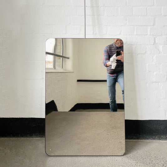 Quadris™ Ceiling Suspended Rectangular Mirror with a Bevel and a Nickel Plated Frame