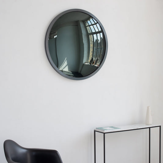 In Stock Orbis™ Round Black Convex Handcrafted Mirror with Blackened Metal Frame