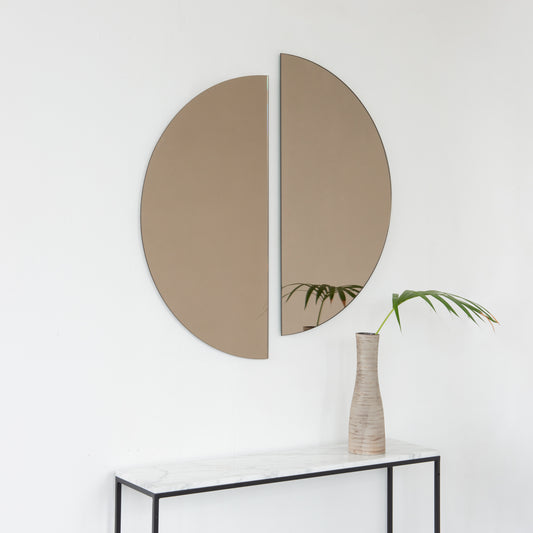 Set of 2 Luna™ Round Half-Moon Bronze Tinted Minimalist Frameless Mirrors