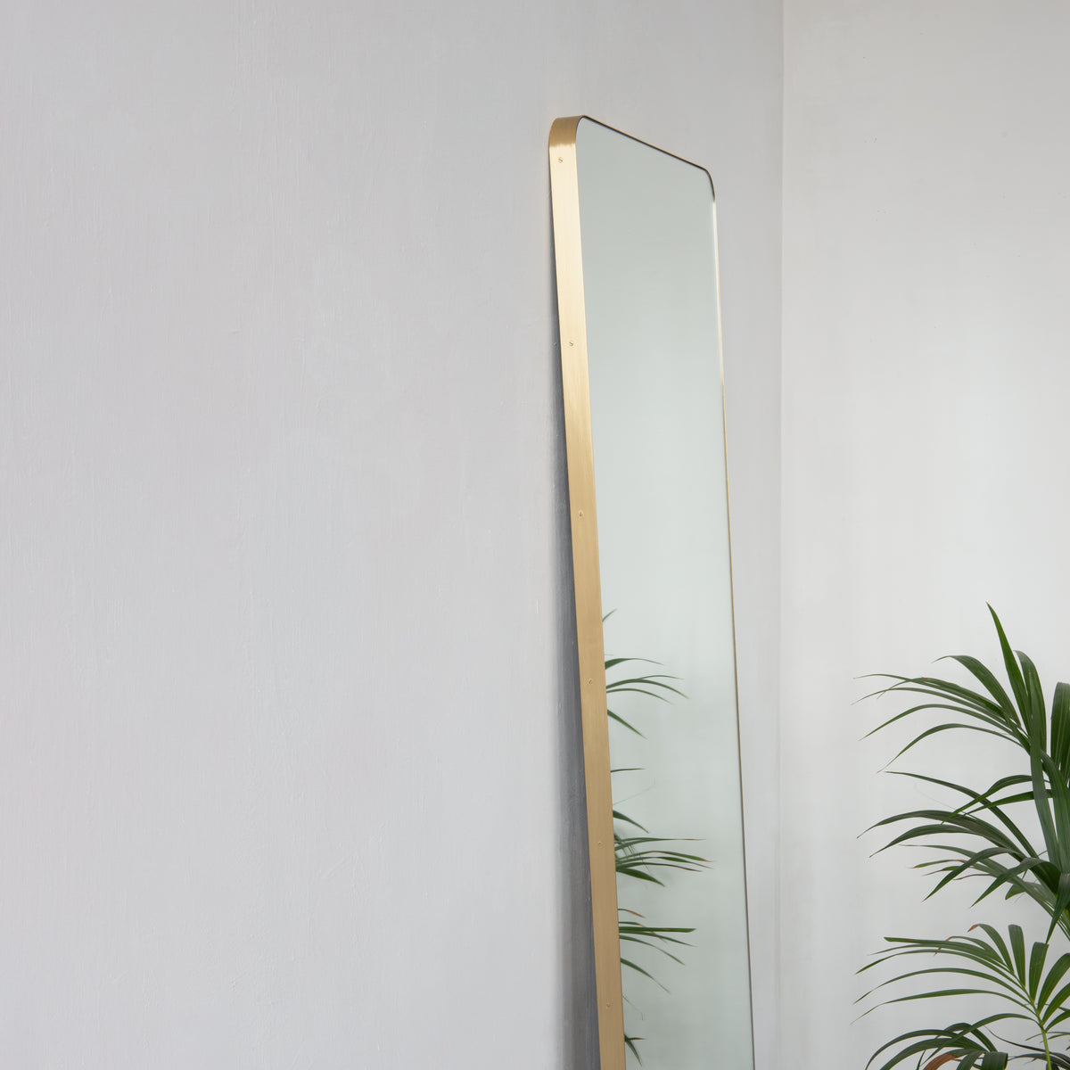 In Stock Oversized Quadris™ Wall leaning and Wall Hanging Rectangular Mirror, Brass Frame