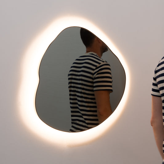 Ergon™ Organic Shaped Illuminated Contemporary Mirror with Blackened Stainless Steel Frame