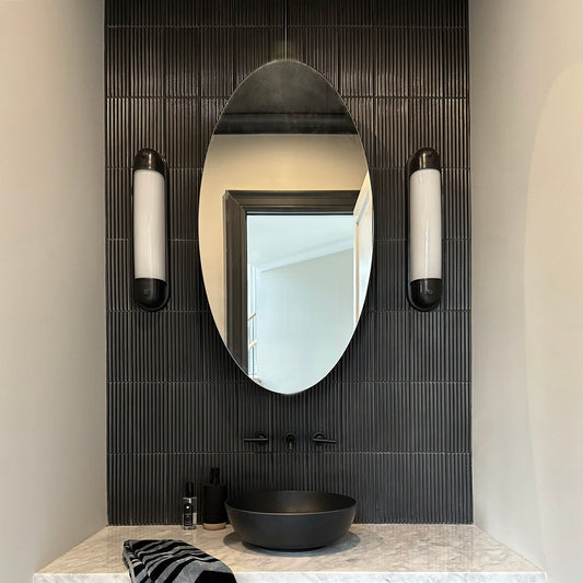 Ovalis™ Ceiling Suspended Pendant Mirror with a Modern Matte Black Frame