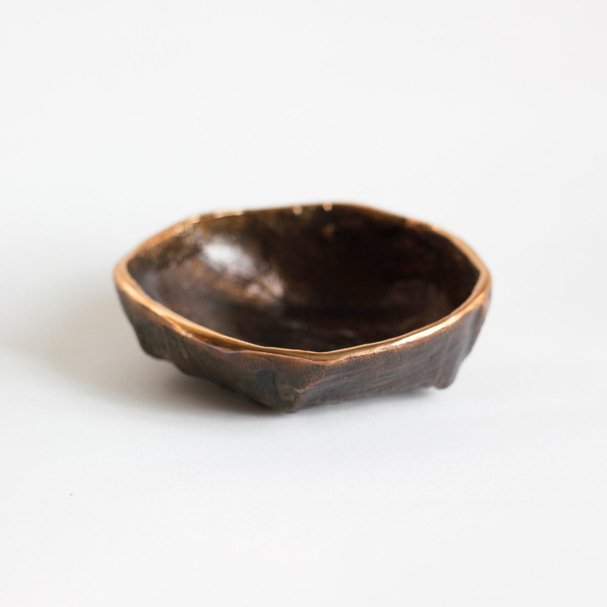 Rounded Handmade Cast Bronze Bowl Inspired by Wabi-Sabi, Vide-Poche