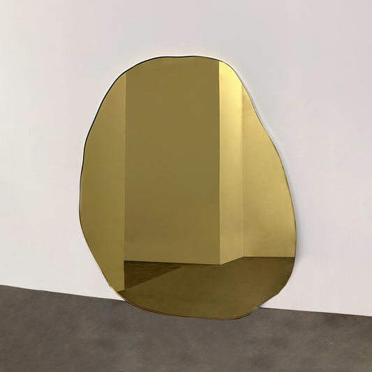 Contemporary Gold Tinted Freeform Mirror with Brass Frame - F