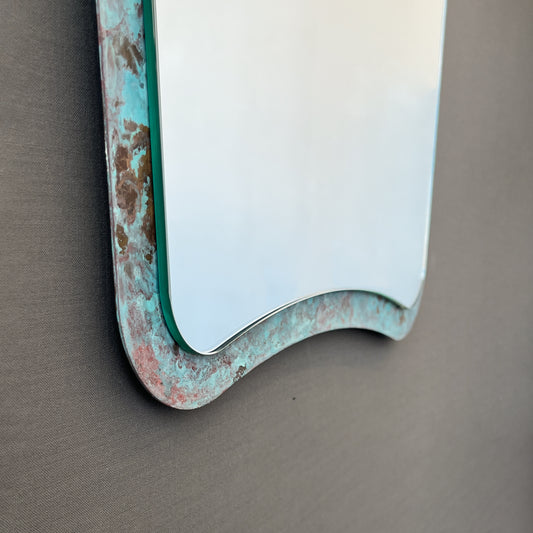 NEW Gio Ponti Inspired Mirror with Verdigris Patina Frame - Vintage N.2