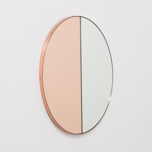 In Stock Orbis Dualis Mixed Tint Rose Gold + Silver Contemporary Round Mirror with Copper Frame