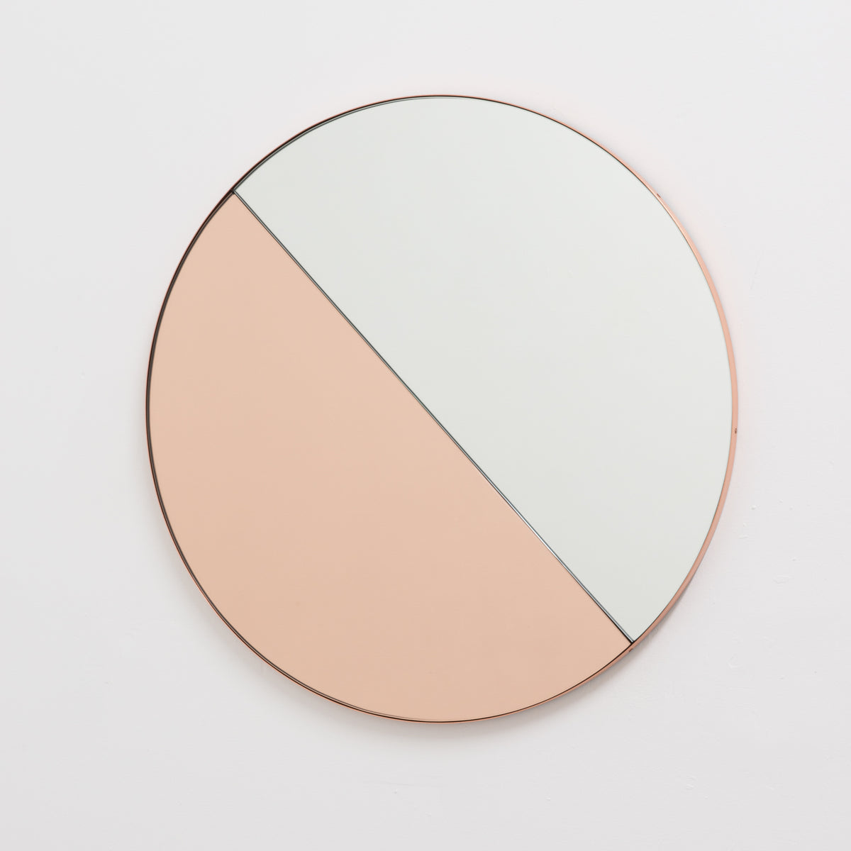 In Stock Orbis Dualis Mixed Tint Rose Gold + Silver Contemporary Round Mirror with Copper Frame