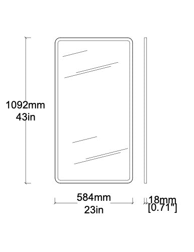 Bespoke Wall Hanging Quadris™ Mirror Round Corners No Illumination Bevelled Minimalist Frame Nickel Plated Finish (1092 X 584 X 18mm)