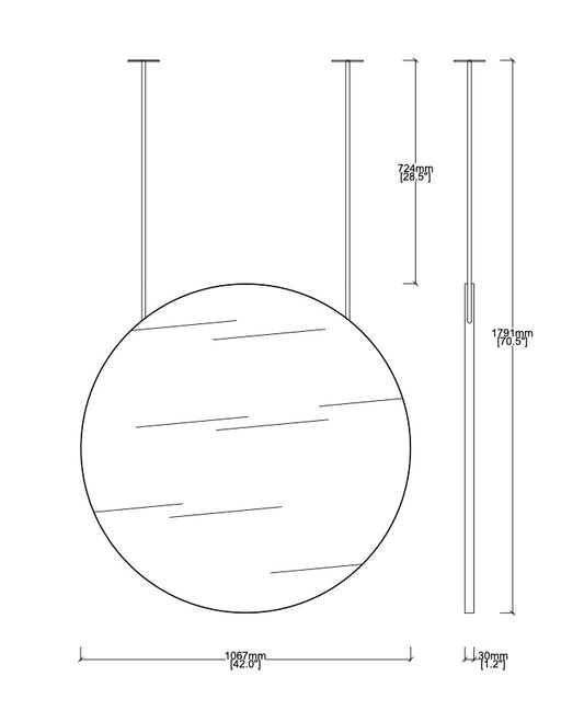 Bespoke Suspended Orbis™ Mirror Polished Brass Frame Double-Sided 2 Rods (1067 x 30mm)