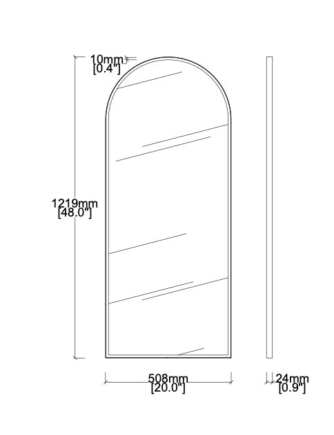 Set of 4 Bespoke Wall Hanging Arcus™ Mirrors Minimalist Frame Brushed Brass Finish Front Illumination (1219 x 508 x 24mm)