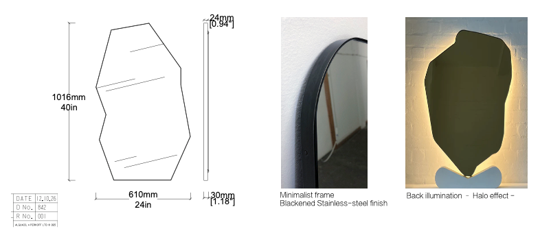 Set of two bespoke mirrors - Ceiling suspended Roca™- Bespoke shaped wall hanging mirror (Octagonal Bapa inspired)