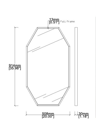 Bespoke Wall Hanging Octagonal™ Mirror No Illumination Brass Frame with Creta Bronze Patina Finish Full Frame (914 x 508 x 30mm)