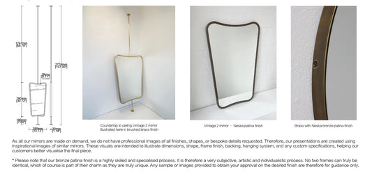 Bespoke Countertop To Ceiling Vintage 2 Mirror No Illumination Full Frame – Seamless Brass With Neska Bronze Patina Finish 1 Arm 1 Leg (780 X 399 X 30mm)