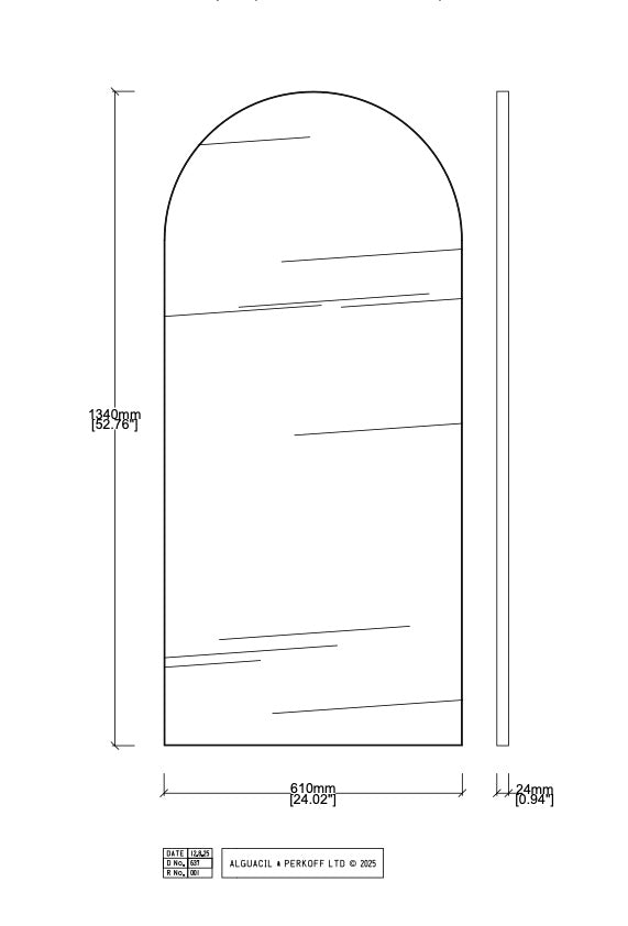 Bespoke Wall Hanging Arcus™ Mirror No Illumination Minimalist Frame Matte Black Finish (RAL 9005) (1340 x 610 x 24mm)