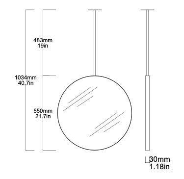 Bespoke Suspended Orbis™ Mirror Matte Black Frame 1 Rod (550 x 30mm)