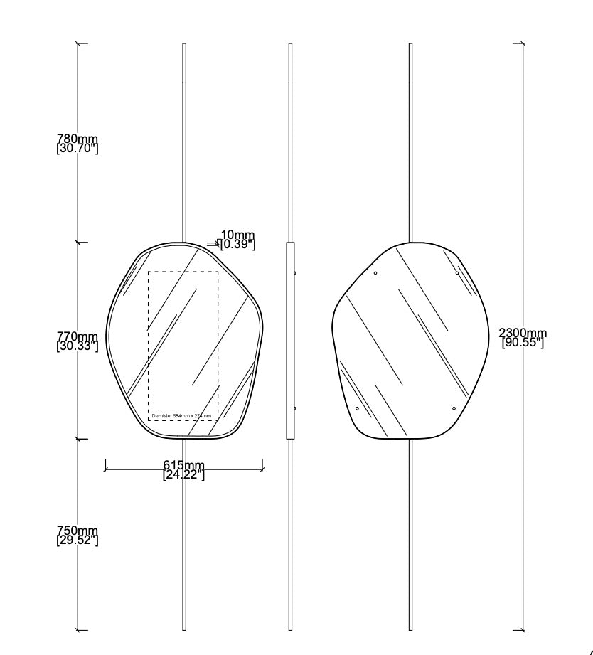 Bespoke Countertop to Ceiling Free-Form Mirror Roca Shape Swivel Option Front Illumination on One Side Demister on The Illuminated Side Minimalist Brass Frame with Neska Bronze Patina Finish Double-sided mirror 1 arm - 1 Leg (770 x 615 x 41mm)