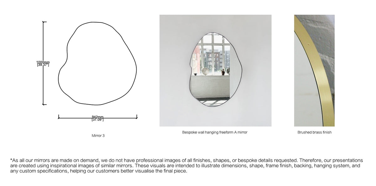 Set of 3 Bespoke Freeform Mirrors (1000 x 942 x 18mm)