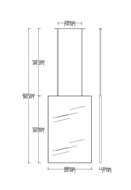 Bespoke Ceiling Suspended Quadris™ Mirror Square Corners No Illumination Minimalist Frame Nickel Plated Finish 2 Arms (1016 x 660 x 30mm)
