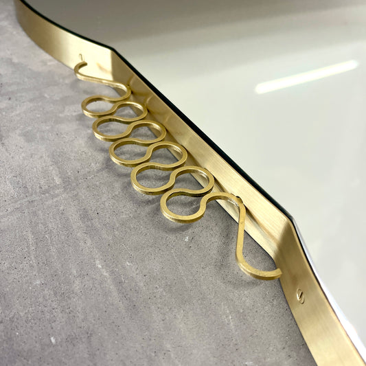 Mid Century Art Deco Mirror with Handcrafted Brass Decorative Detail and Frame - Vintage N.1