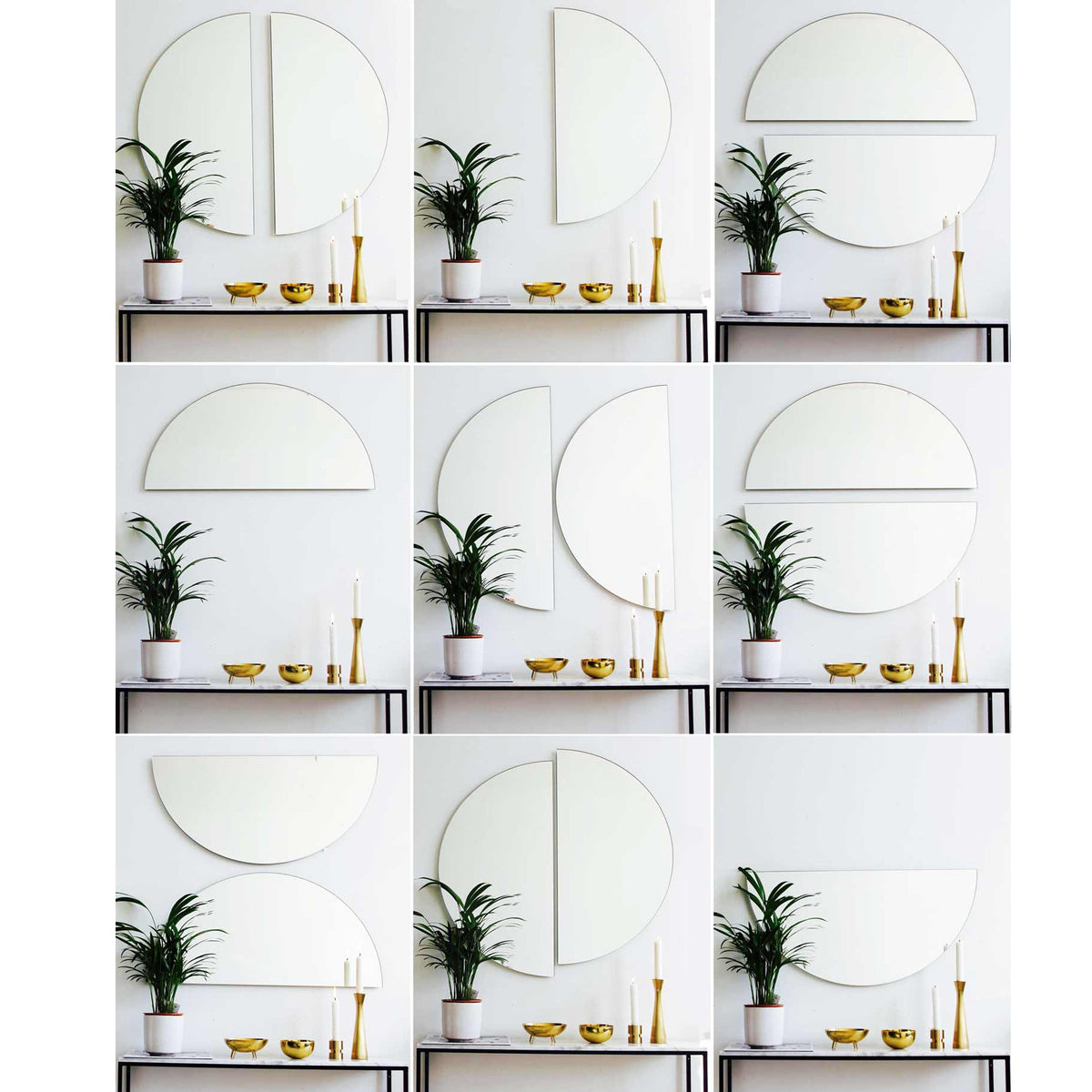 Set of 2 Luna™ Half-Moon Black + Std. Silver Tinted Contemporary Frameless Mirrors