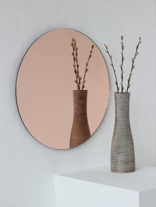 Ex-Display Orbis™ Rose Gold Tinted Round Minimalist Frameless Mirror, Large