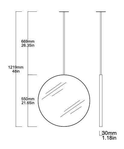 Bespoke Suspended Orbis™ Mirror Brushed Copper Frame 1 Rod (550 x 30mm)