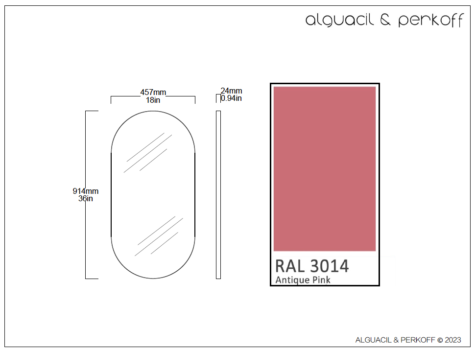 Bespoke Capsula™ mirror RAL 3014 Frame finish (antique pink) (914 x 457 x 24mm)