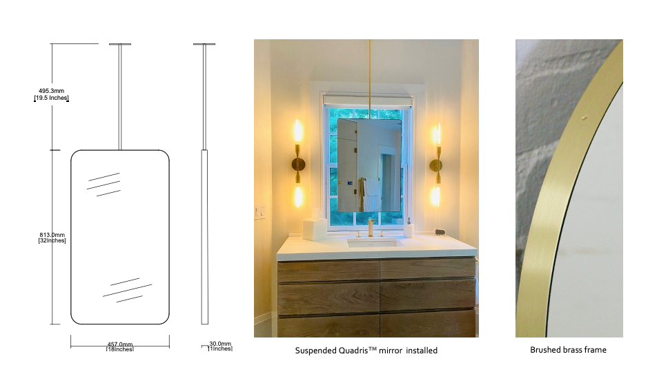 Bespoke Suspended Quadris™ Mirror Brushed Brass Frame 1 rod (813 x 457 x 30mm)