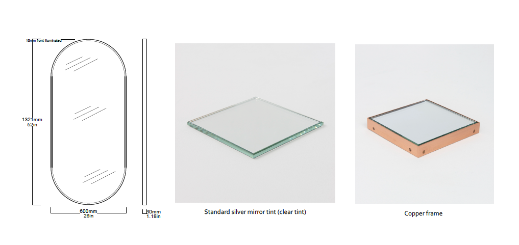 Set of 2 Bespoke Capsula™ Mirrors Brushed Copper Frame Front Illumination (1321 x 600 x 30mm) - First Payment