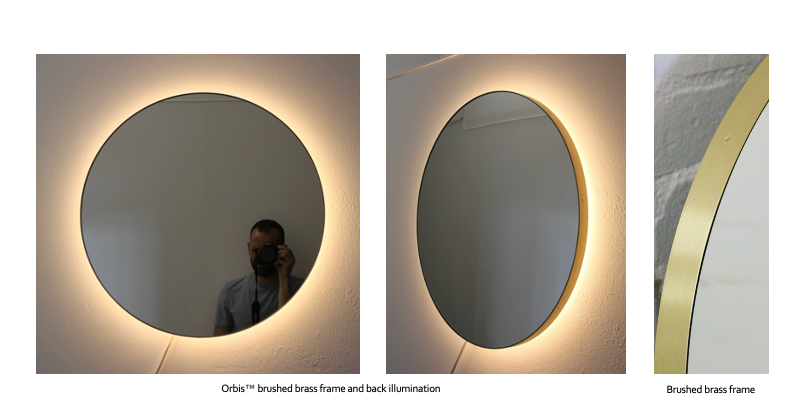 Bespoke Orbis™ Mirror Brushed Brass Frame Back Illumination (914 x 30mm)
