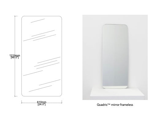 Bespoke Quadris™ Mirror Frameless with Round Corners and an MDF Moisture-Resistant Backing (1219 x 610 x 6 x 15mm)