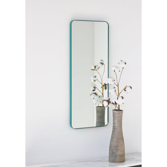 In Stock Quadris Rectangular Modern Mirror with Mint Turquoise Frame