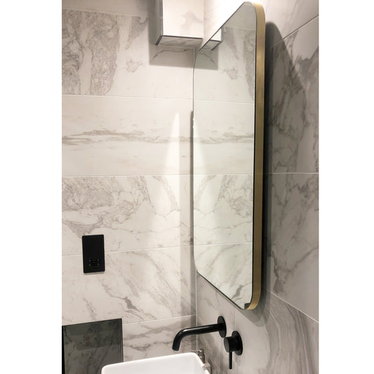 Quadris™ Illuminated Rectangular Contemporary Mirror with Brass Frame