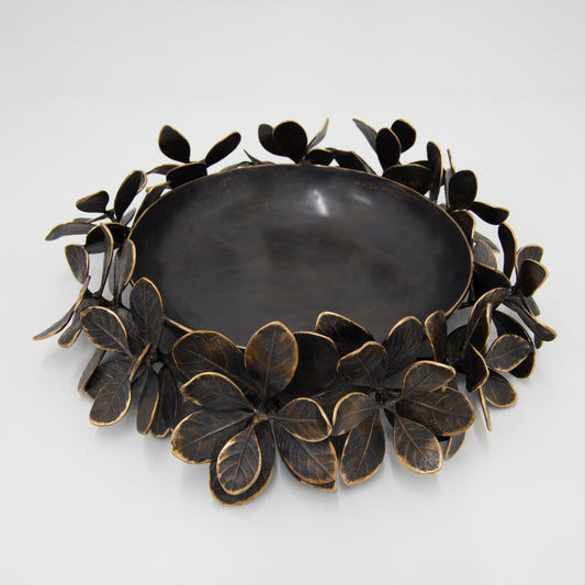 Large Handmade Cast Bronze Kathal Leaves Decorative Bowl Sculpture