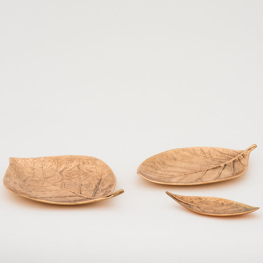 Set of 3 Handmade Cast Bronze Leaves Decorative Dishes, Vide-poche