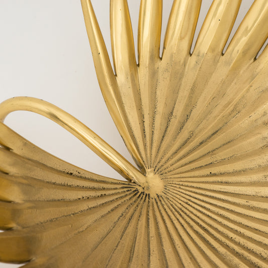 Handcast Brass Palm Tree Leaf Decorative Bowl Sculpture, Large