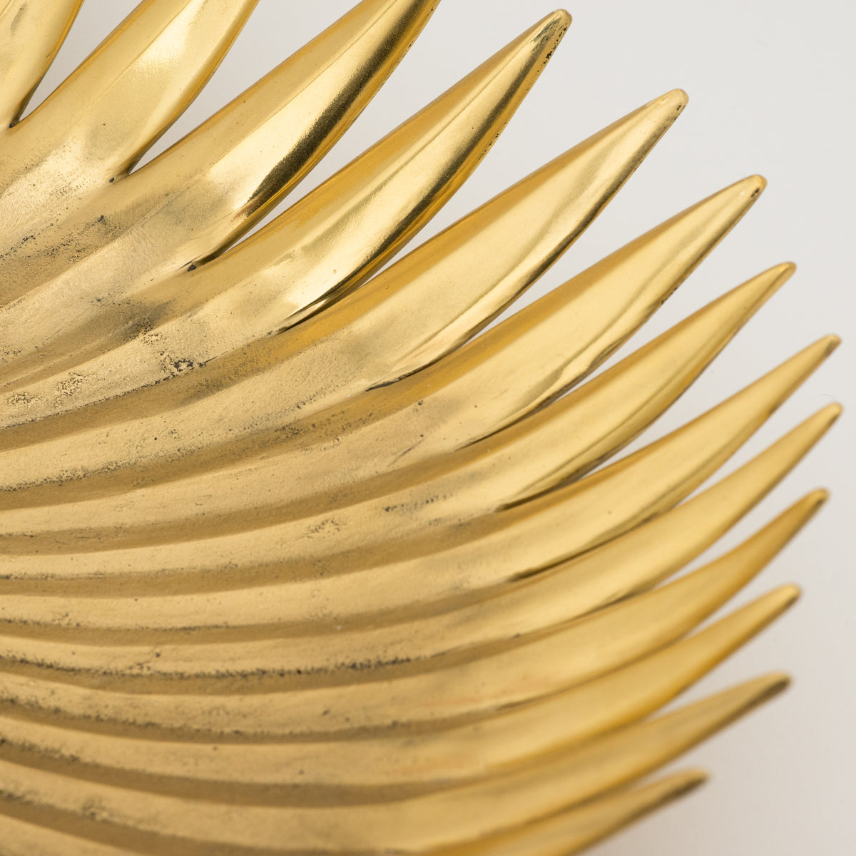 Handcast Brass Palm Tree Leaf Decorative Bowl Sculpture, Large