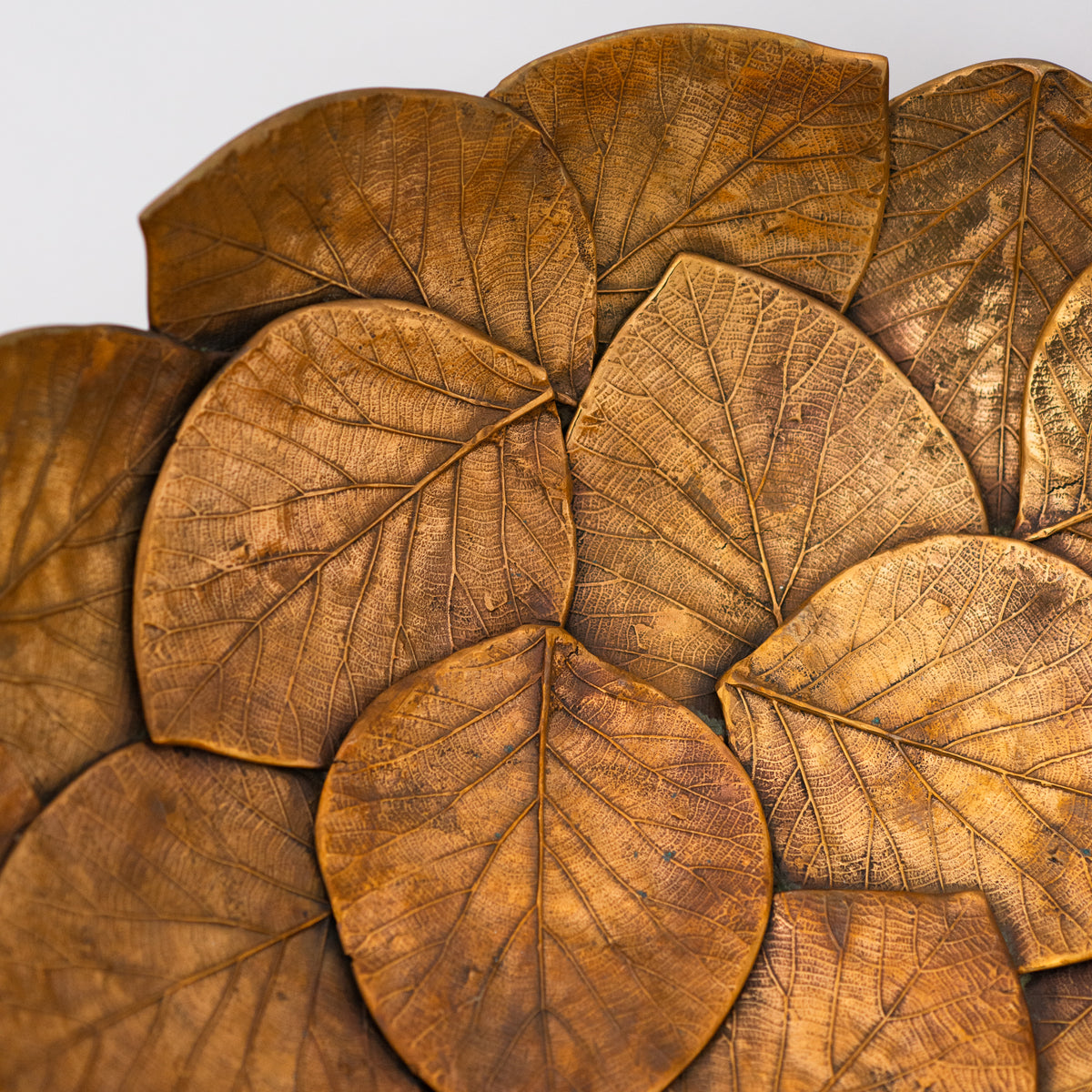 Handmade Brass Cast Leaf Decorative Bowl Sculpture, Large
