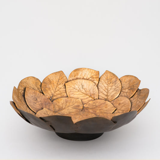 Handmade Brass Cast Leaf Decorative Bowl Sculpture, Large