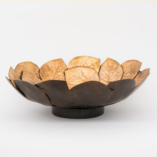 Handmade Bronze Cast Leaf Decorative Bowl Sculpture, Medium