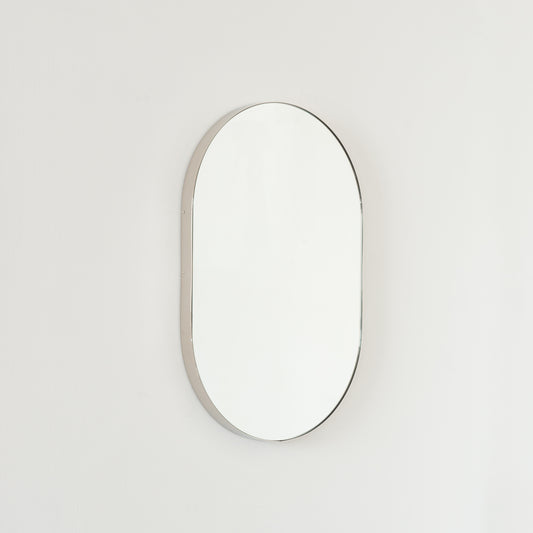 Capsula™ Capsule shaped Mirror with Modern Nickel Plated Frame, Customisable