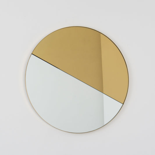In Stock Orbis Dualis Mixed Tint Gold + Silver Contemporary Round Mirror with Brass Frame