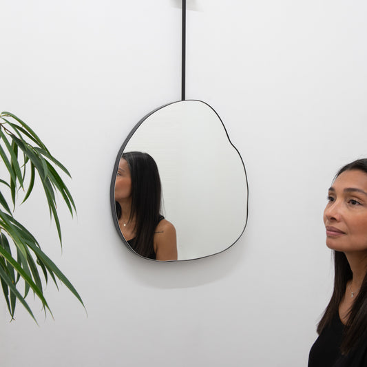 Ceiling Suspended Organic Mirror with Modern Matt Black Frame