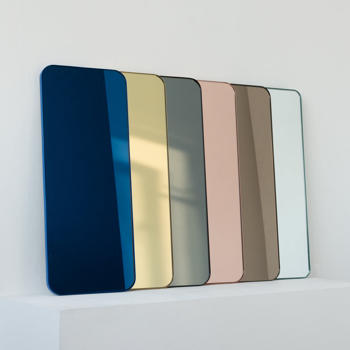 Quadris™ Rectangular Gold Tinted Contemporary Mirror with a Brass Frame