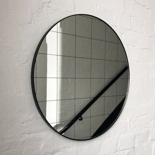 Orbis™ Black Grid Round Minimalist Modern Mirror with Black Frame