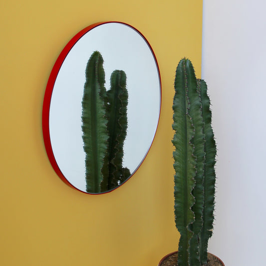 Round Modern Mirror with Red Frame