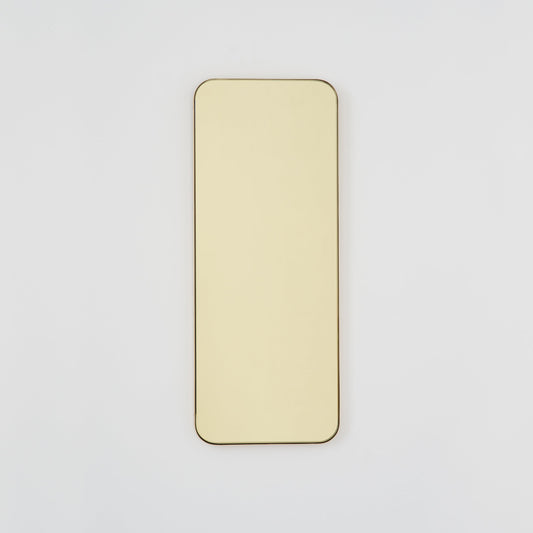In Stock Quadris Rectangular Gold Tinted Contemporary Mirror with a Brass Frame