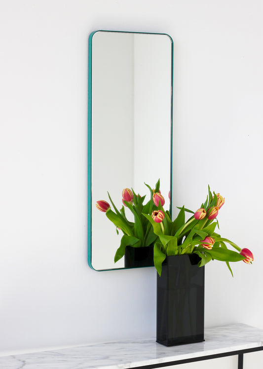 Set of 2 Bespoke Mirrors - Capsula brass frame with bronze patina finish and Quadris with bespoke RAL coloured frame
